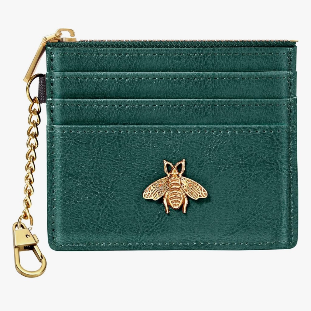 Green Card Holder With Gold Bee Accent